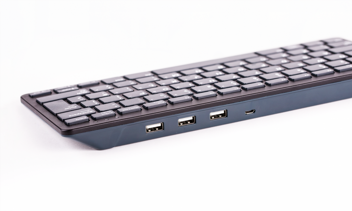 Raspberry Pi official keyboard, rear view with three USB ports