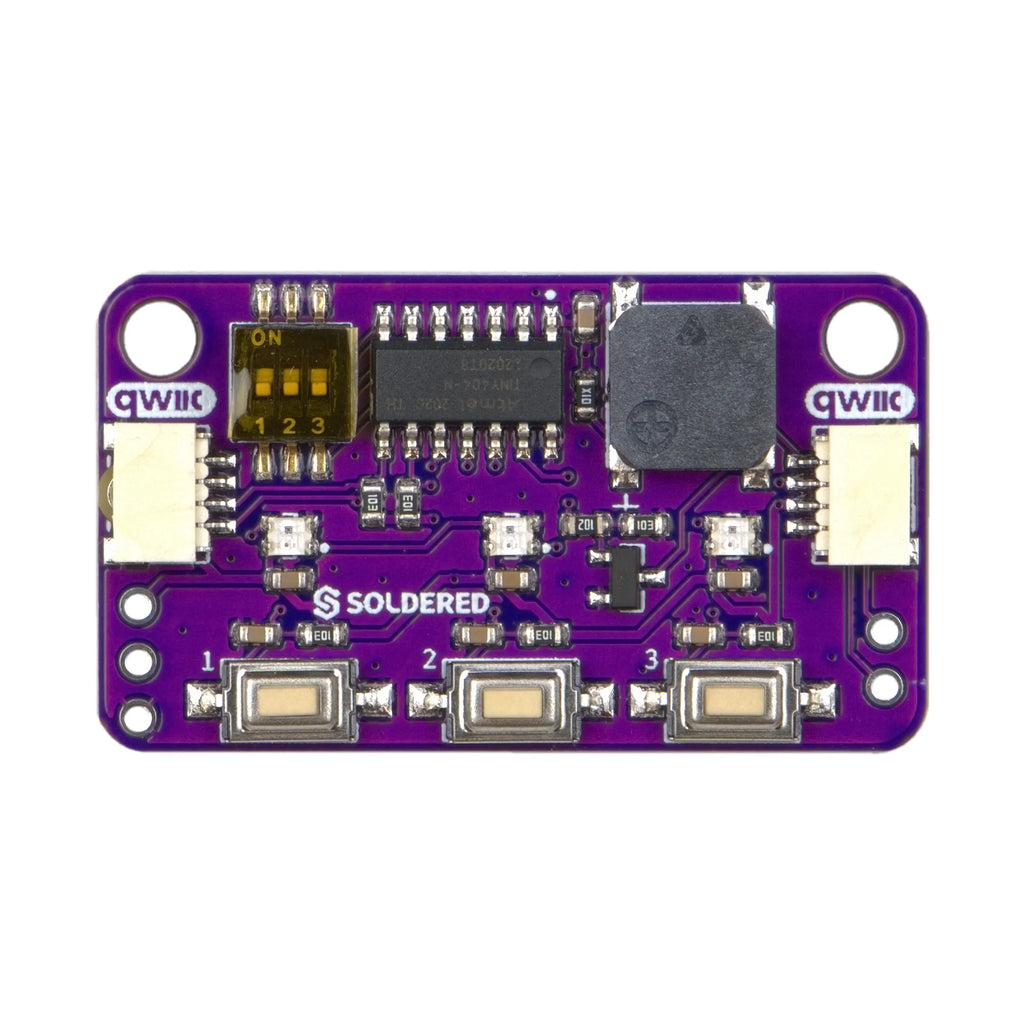 Soldered Button, LED & Buzzer Board with easyC / Qwiic