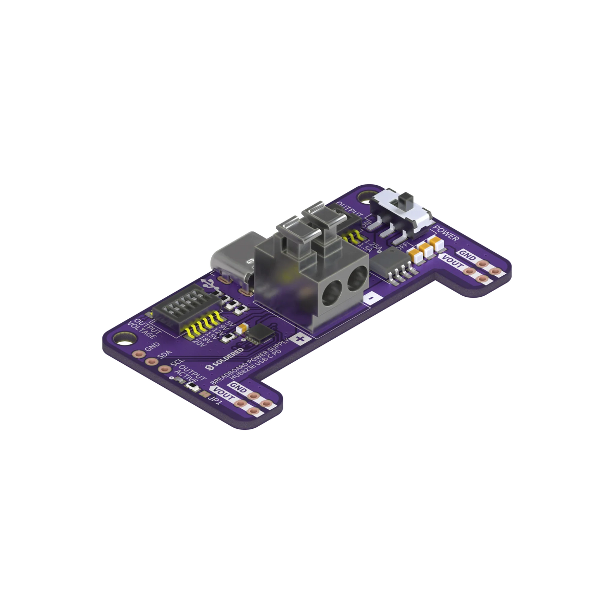 Soldered HUSB238 USB-C PD Breadboard Power Supply
