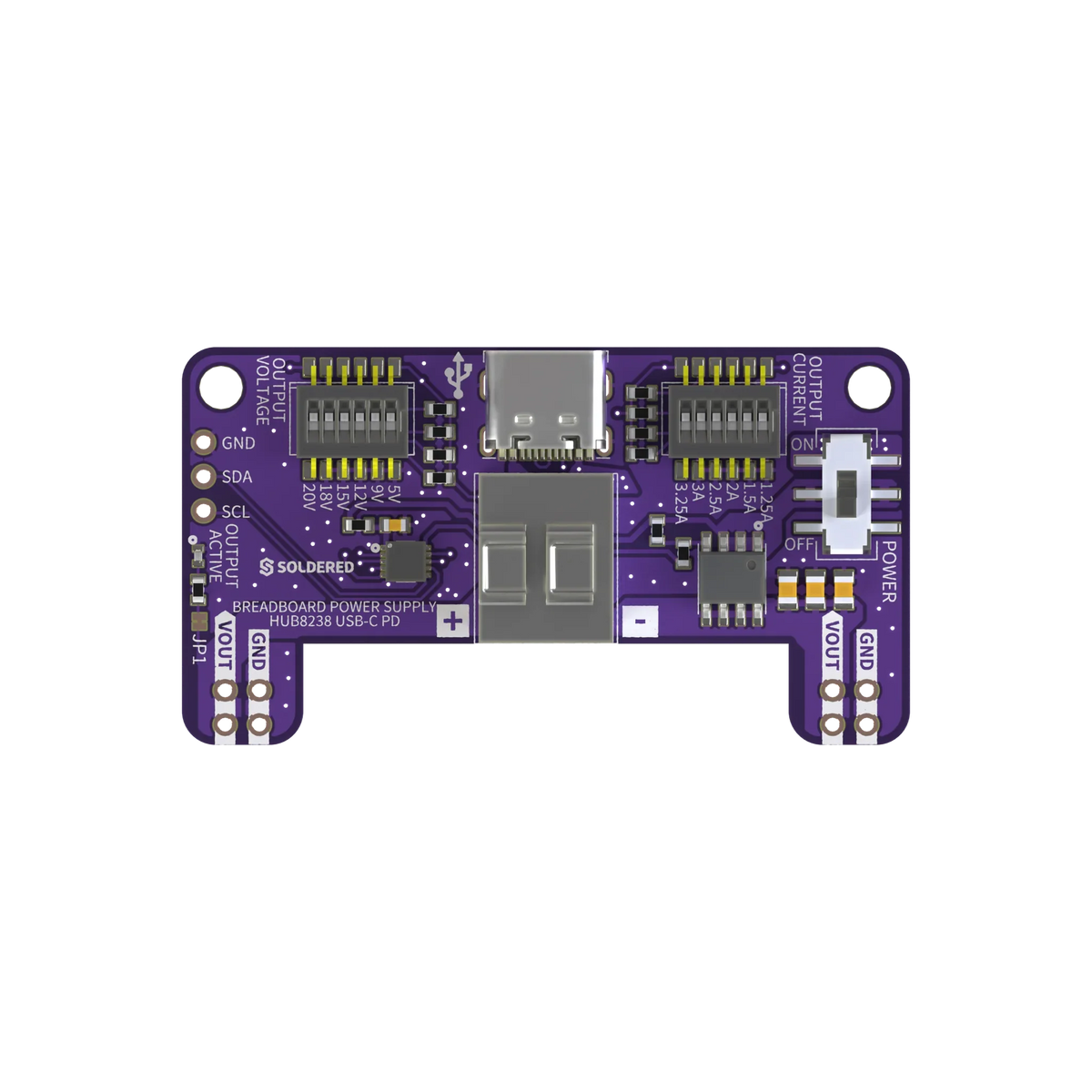 Soldered HUSB238 USB-C PD Breadboard Power Supply