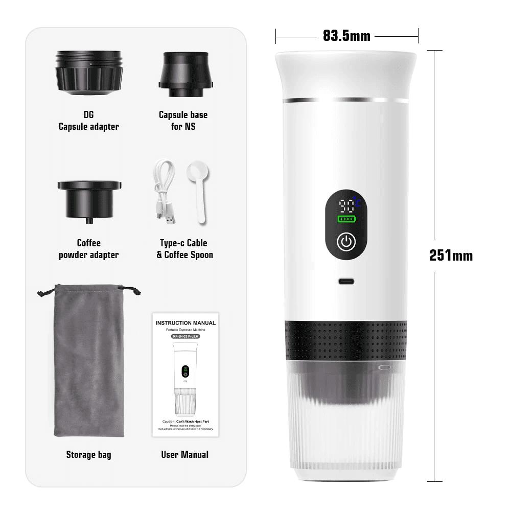 Portable Espresso Coffee Machine with Digital Display 3-In-1 Capsule Coffee Maker for Car & Home Camping Coffee Maker