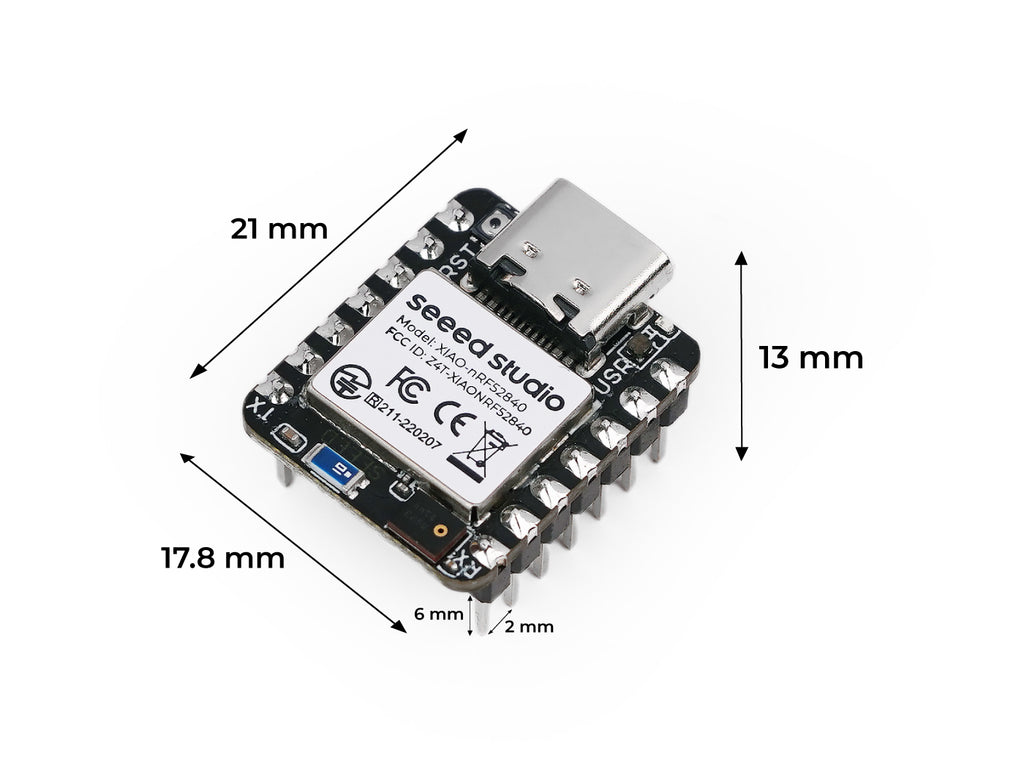 Seeed Studio XIAO nRF52840 Sense with pre-soldered headers, dimensions