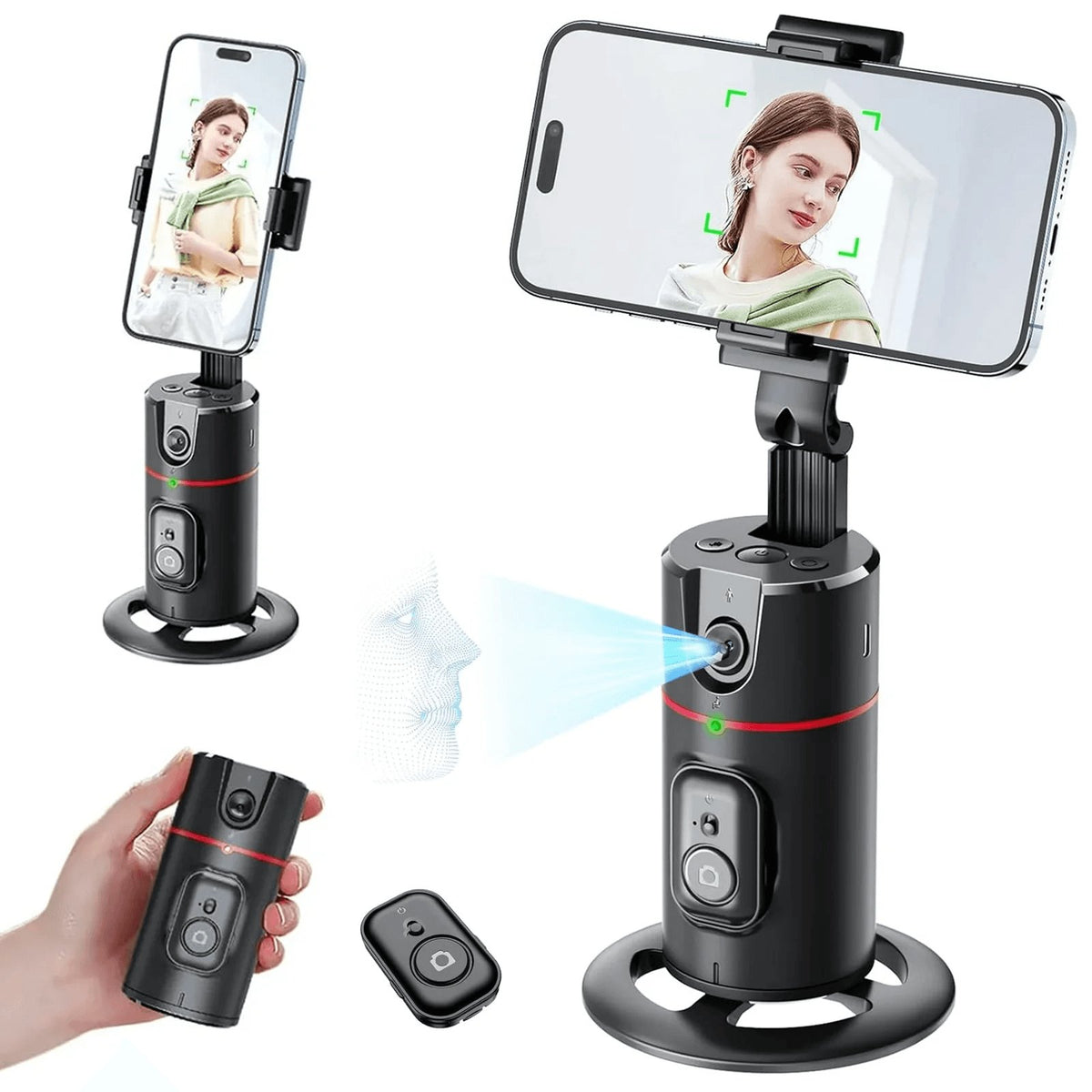 Auto Face Tracking Phone Holder Tripod, No App Required, 360° Rotation Smart Fac