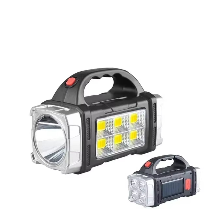 2024 Powerful LED Flashlight Usb+Solar Rechargeable Flashlight COB Outdoor Camping Torch Portable Searchlight Power Bank Outdoor