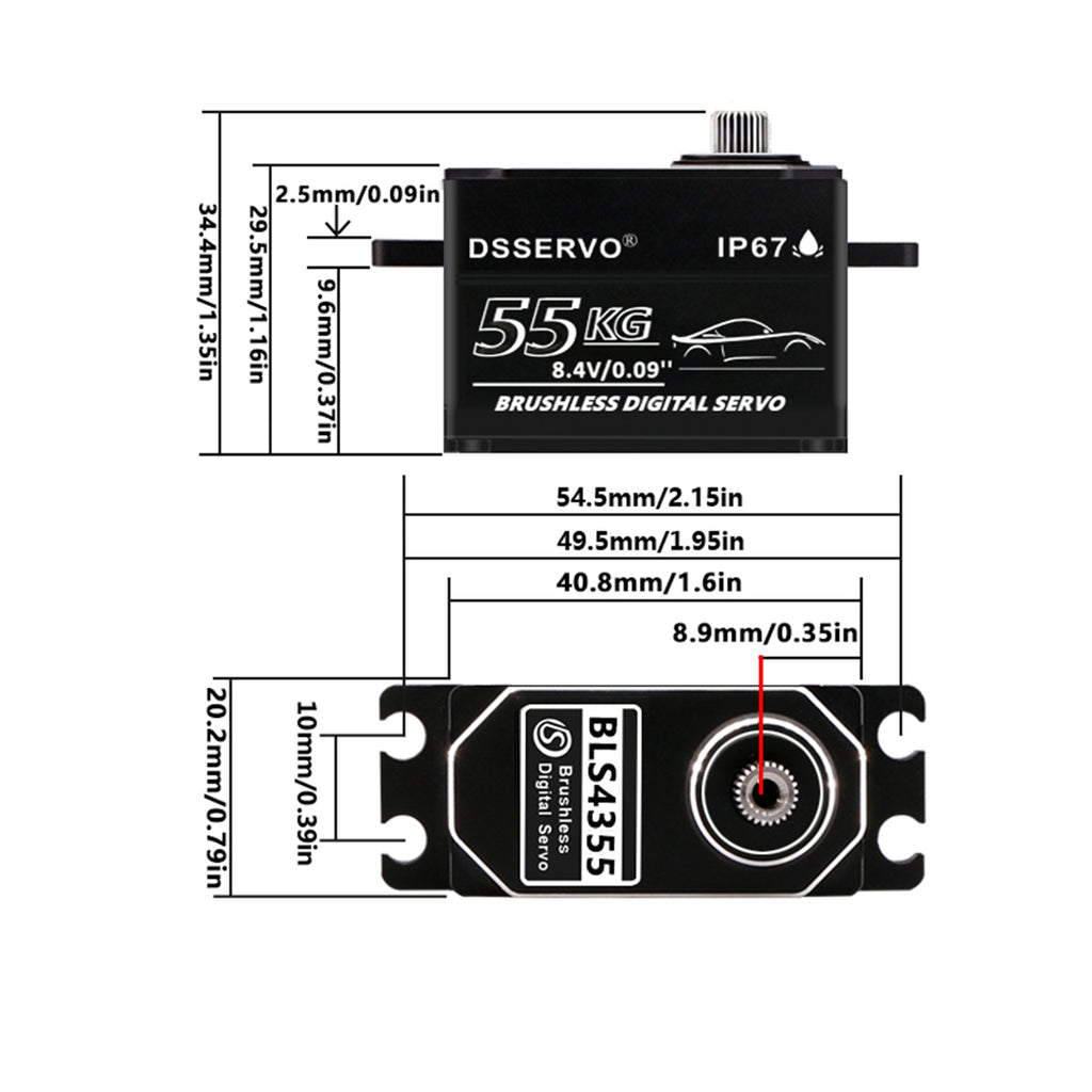DS Servo BLS4355 Brushless Metal Servo – 61 kg·cm, IP67
