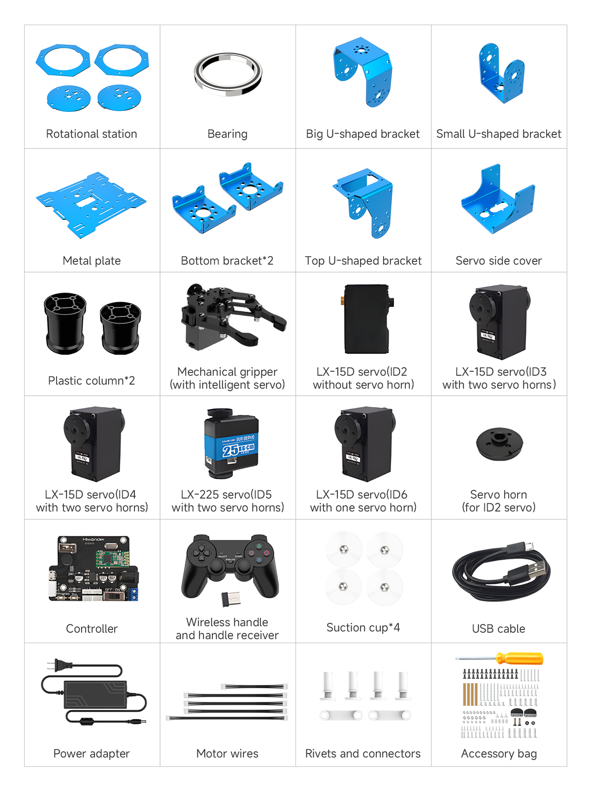 Hiwonder xArm 1S packing list
