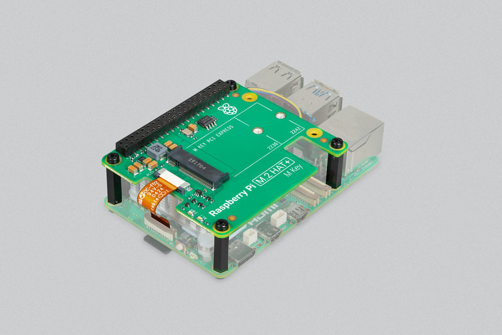 Raspberry Pi M.2 HAT+ assembled on Raspberry Pi 5
