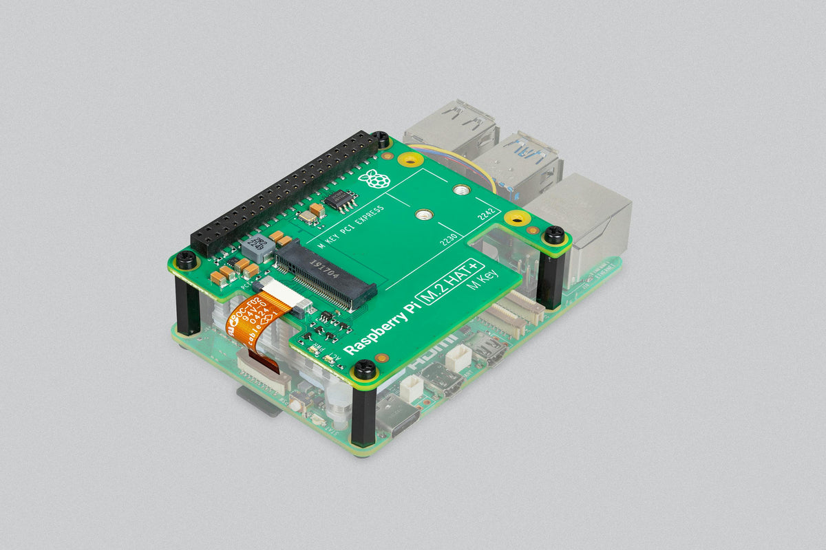 Raspberry Pi M.2 HAT+ assembled on Raspberry Pi 5