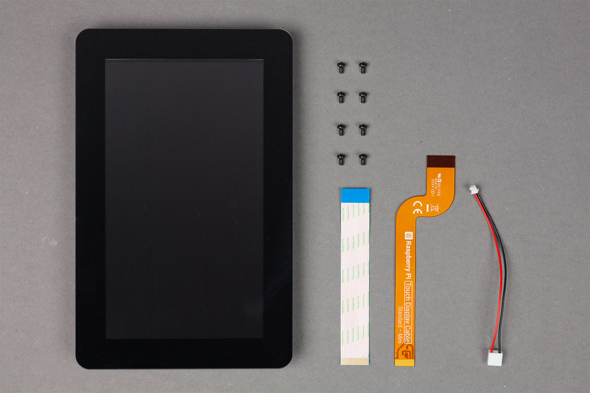 Raspberry Pi Touch Display 2 box contents: display, cables and screws