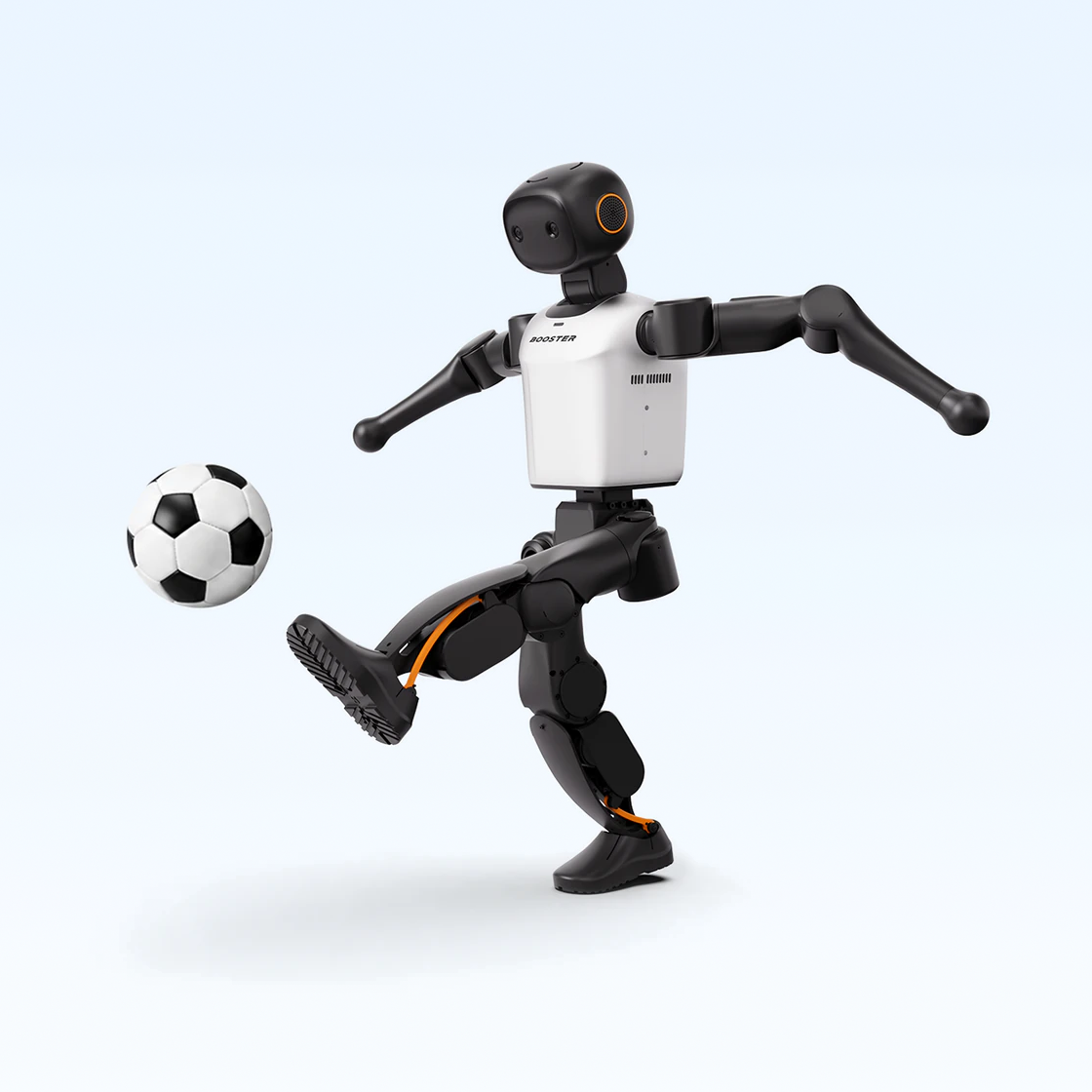 Booster K1 humanoid robot kicking a football