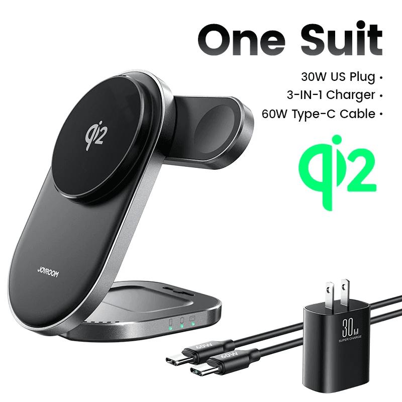 Qi2 3 in 1 Wireless Charging Stand Foldable Magnetic Wireless Phone Charger for Iphone 16-12 Series/Apple Watch/Airpods