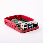 Raspberry Pi 4 official case, open with a Raspberry Pi 4 inside