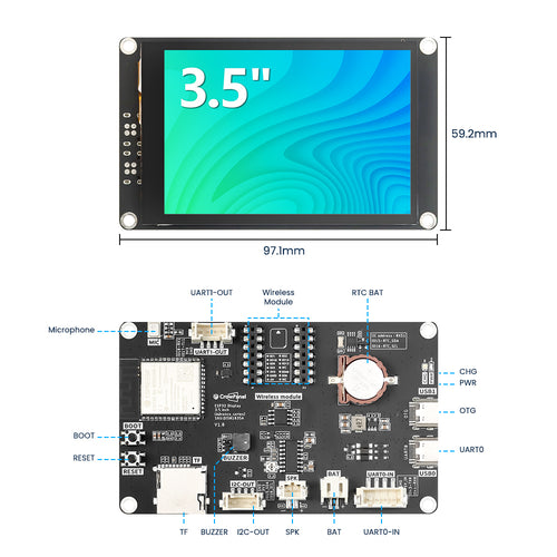 Elecrow CrowPanel Advance 3.5-inch ESP32-S3 display, hardware overview and dimensions