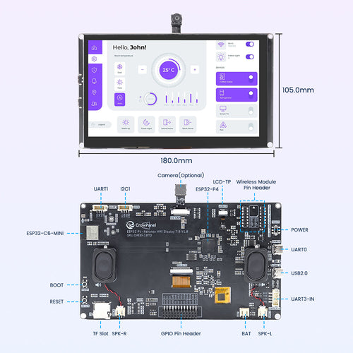 Elecrow CrowPanel Advance 7-inch ESP32-P4 display, hardware overview and dimensions