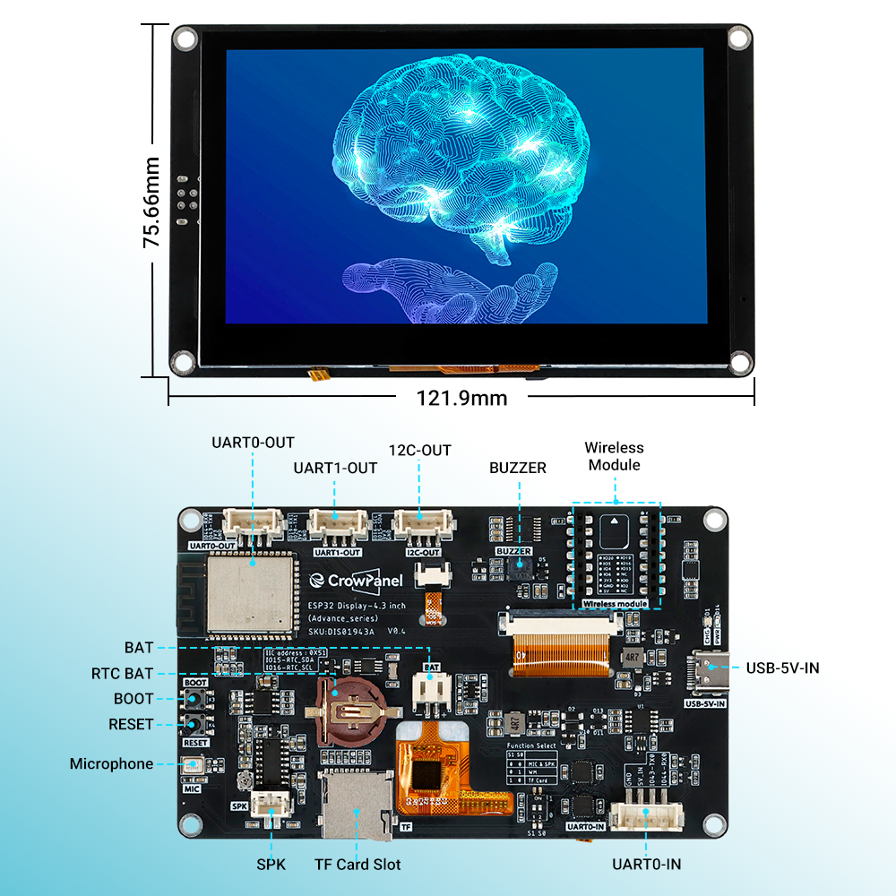 Elecrow CrowPanel Advance 4.3-inch ESP32-S3 display, hardware overview and dimensions