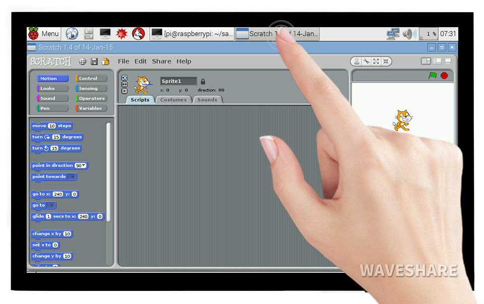 Waveshare 10.1-inch HDMI LCD (E) touchscreen in use